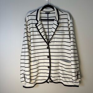 Land’ End Navy Blue White Striped Cotton Knit Nautical Blazer Size 26WP